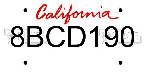 8BCD190 California License Plate