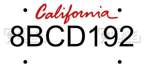 8BCD192 California License Plate