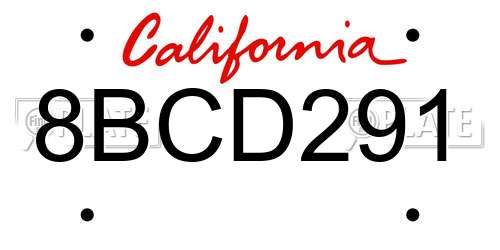 8BCD291 California License Plate