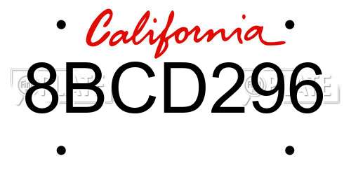 8BCD296 California License Plate