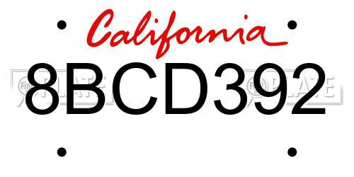 8BCD392 California License Plate
