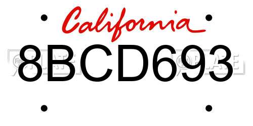 8BCD693 California License Plate