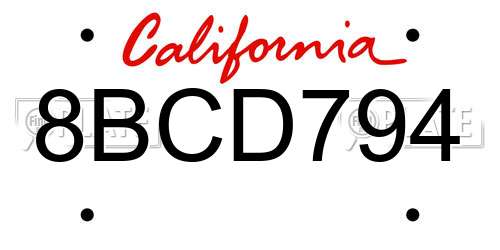 8BCD794 California License Plate