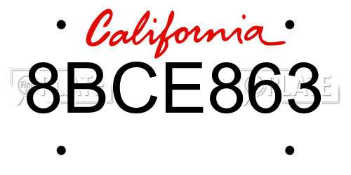 8BCE863 California License Plate