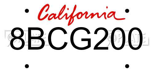 8BCG200 California License Plate