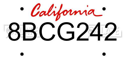 8BCG242 California License Plate