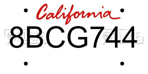 8BCG744 California License Plate