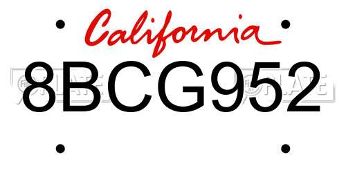 8BCG952 California License Plate