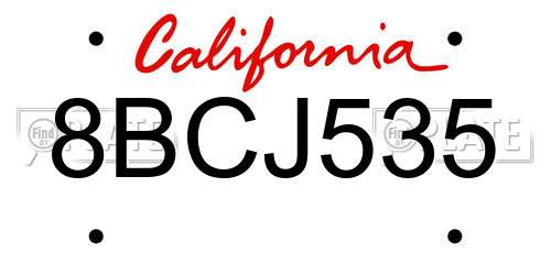 8BCJ535 California License Plate