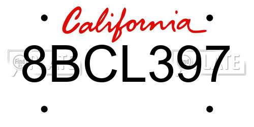 8BCL397 California License Plate
