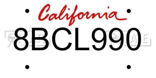 8BCL990 California License Plate