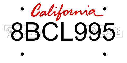 8BCL995 California License Plate