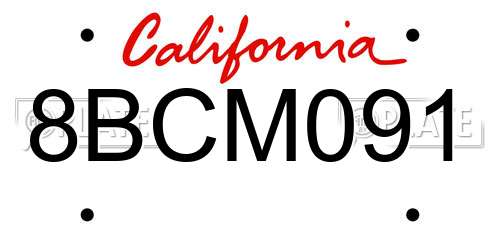 8BCM091 California License Plate