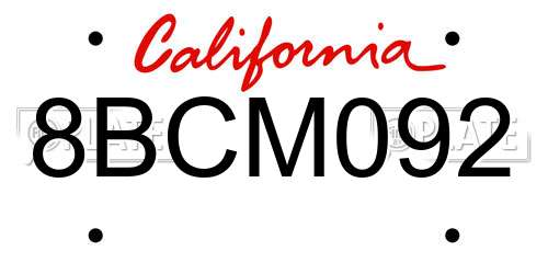 8BCM092 California License Plate