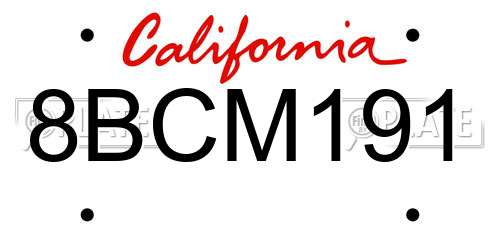 8BCM191 California License Plate