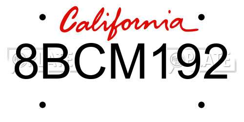 8BCM192 California License Plate
