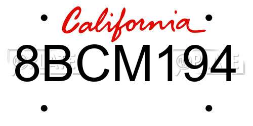 8BCM194 California License Plate