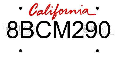 8BCM290 California License Plate