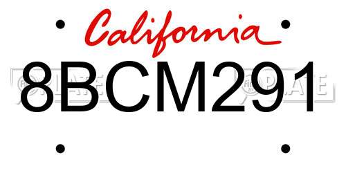 8BCM291 California License Plate
