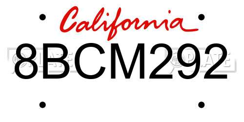 8BCM292 California License Plate