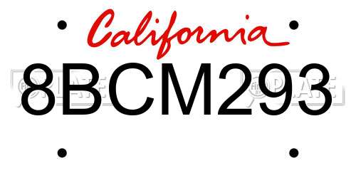 8BCM293 California License Plate
