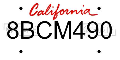 8BCM490 California License Plate