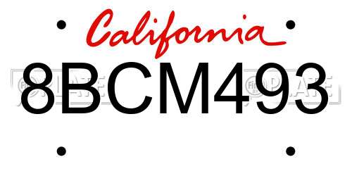 8BCM493 California License Plate