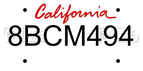 8BCM494 California License Plate