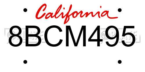 8BCM495 California License Plate