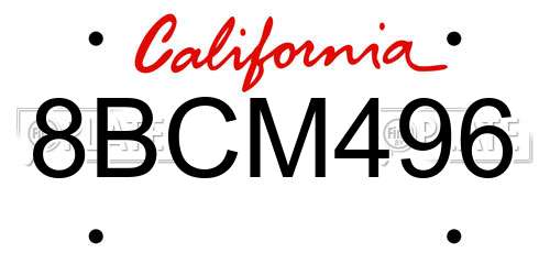 8BCM496 California License Plate