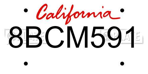 8BCM591 California License Plate