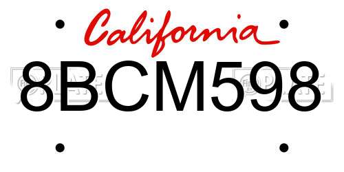 8BCM598 California License Plate