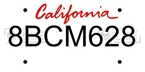 8BCM628 California License Plate