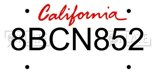 8BCN852 California License Plate