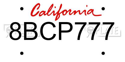 8BCP777 California License Plate