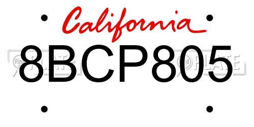 8BCP805 California License Plate