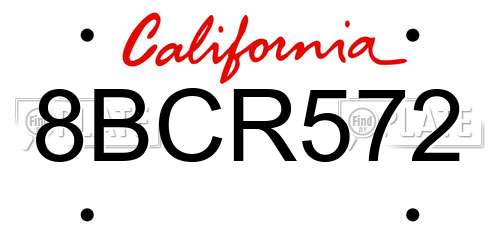 8BCR572 California License Plate