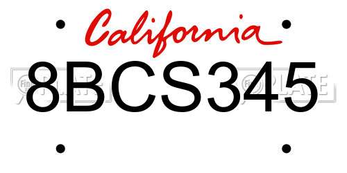 8BCS345 California License Plate