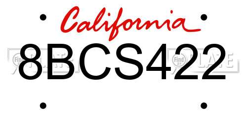 8BCS422 California License Plate