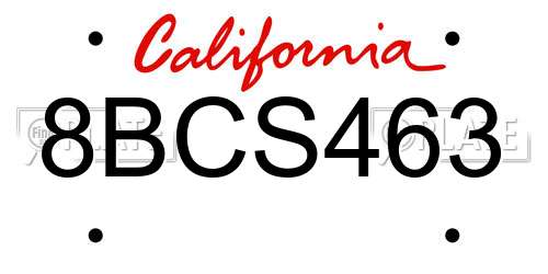 8BCS463 California License Plate