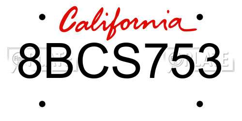 8BCS753 California License Plate
