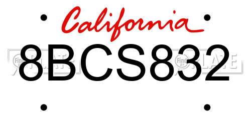 8BCS832 California License Plate