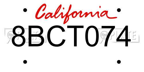 8BCT074 California License Plate