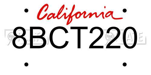 8BCT220 California License Plate