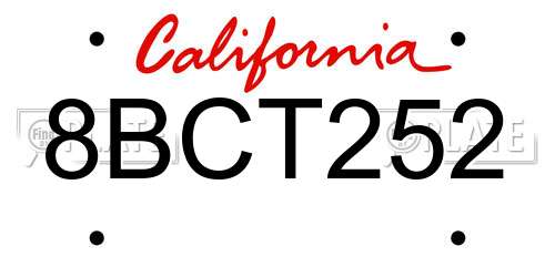 8BCT252 California License Plate