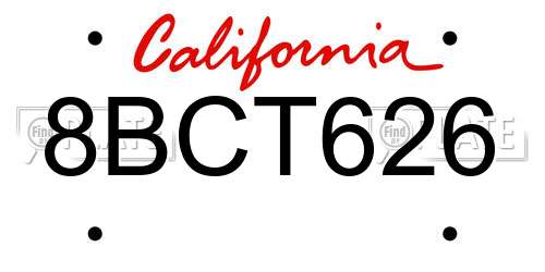 8BCT626 California License Plate