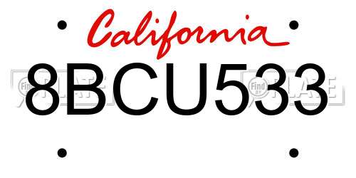 8BCU533 California License Plate