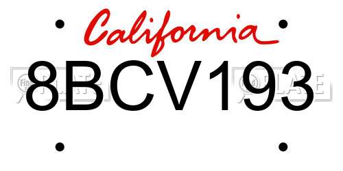 8BCV193 California License Plate