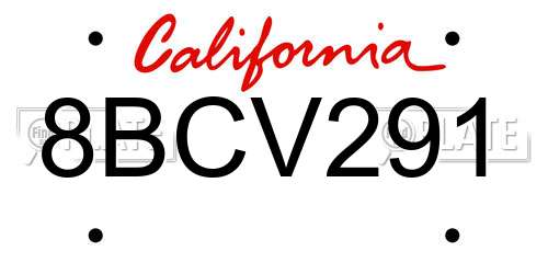 8BCV291 California License Plate