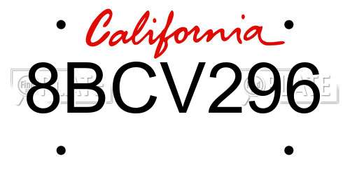 8BCV296 California License Plate